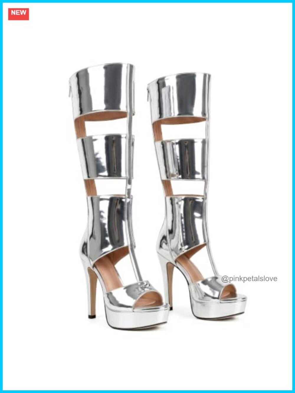 Wide Calf Knee High Gladiator Peep Toe Stiletto Heeled Sandal Boots